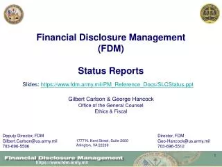 Financial Disclosure Management (FDM) Status Reports