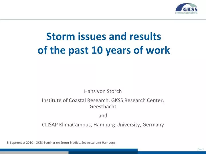 storm issues and results of the past 10 years of work