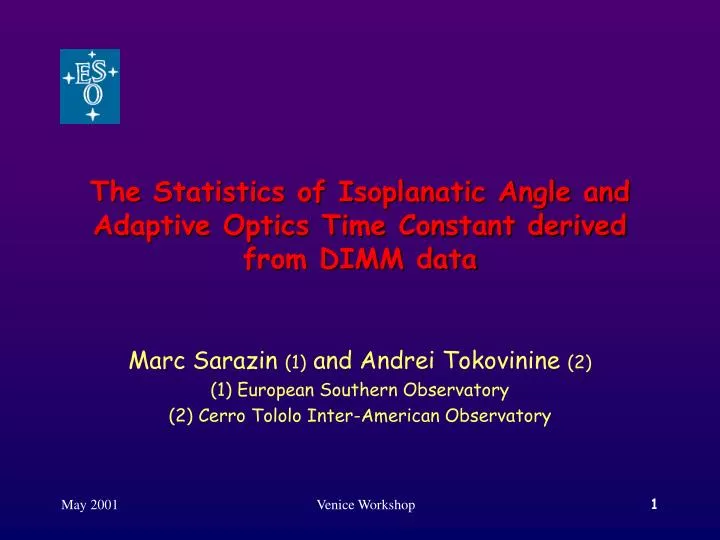 the statistics of isoplanatic angle and adaptive optics time constant derived from dimm data