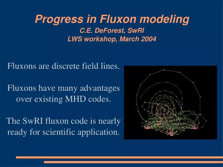 progress in fluxon modeling c e deforest swri lws workshop march 2004