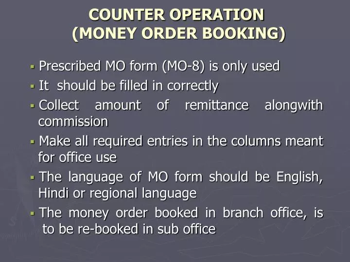 counter operation money order booking