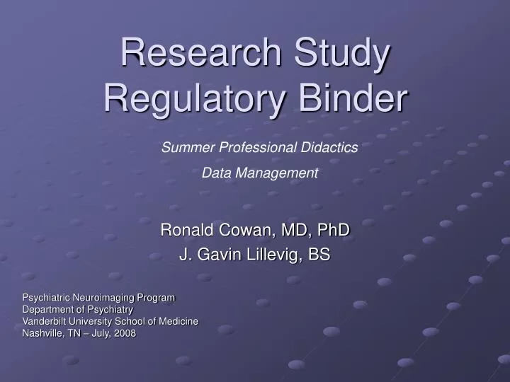 research study regulatory binder