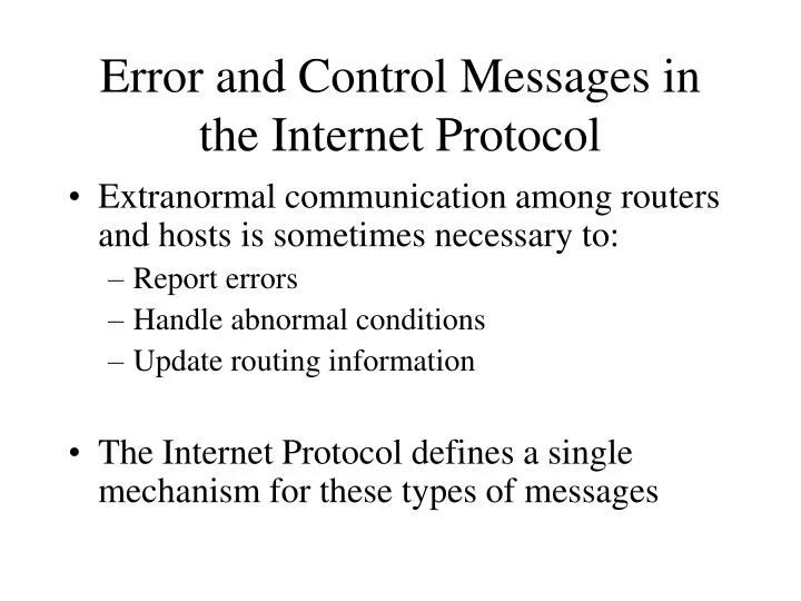 error and control messages in the internet protocol