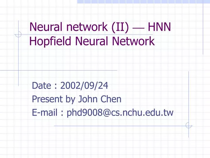 neural network ii hnn hopfield neural network