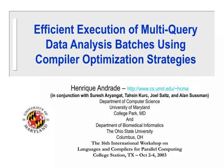 efficient execution of multi query data analysis batches using compiler optimization strategies