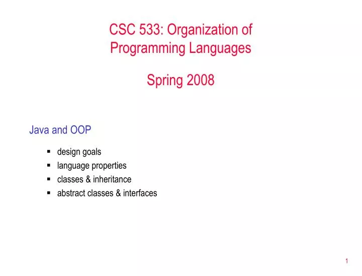 csc 533 organization of programming languages spring 2008