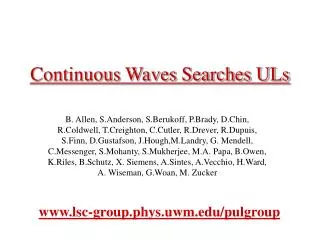 Continuous Waves Searches ULs