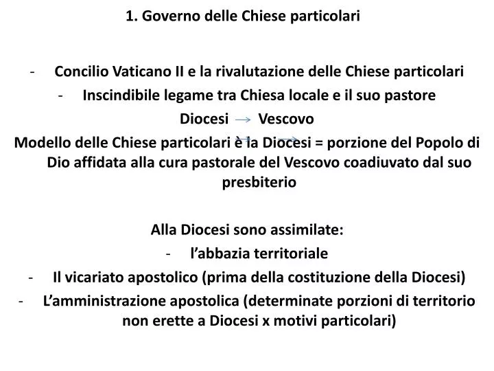 1 governo delle chiese particolari