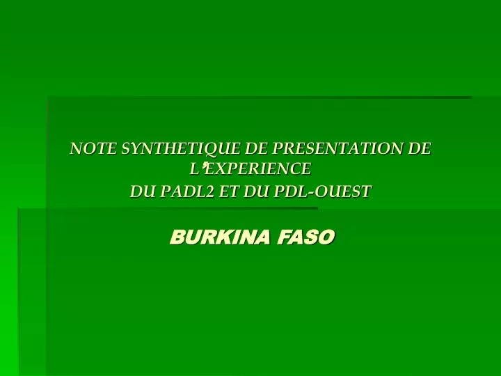note synthetique de presentation de l experience du padl2 et du pdl ouest burkina faso
