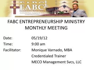 FABC ENTREPRENEURSHIP MINISTRY MONTHLY MEETING