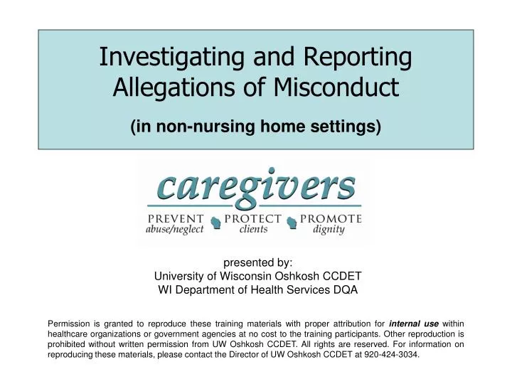 investigating and reporting allegations of misconduct in non nursing home settings