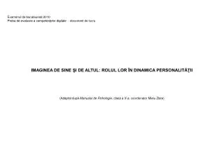 imaginea de sine i de altul rolul lor n dinamica personalit ii
