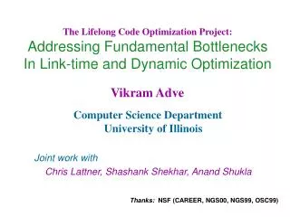 The Lifelong Code Optimization Project: Addressing Fundamental Bottlenecks