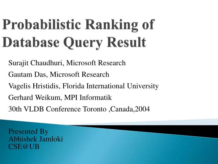 probabilistic ranking of database query result