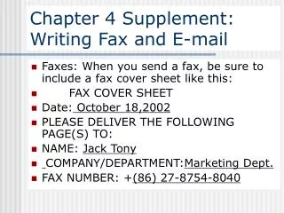 Chapter 4 Supplement: Writing Fax and E-mail