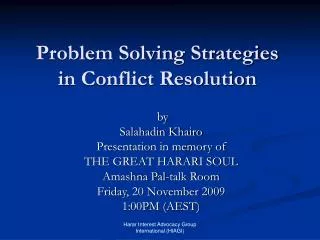 Problem Solving Strategies in Conflict Resolution