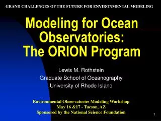 Modeling for Ocean Observatories: The ORION Program