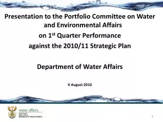 Presentation to the Portfolio Committee on Water and Environmental Affairs