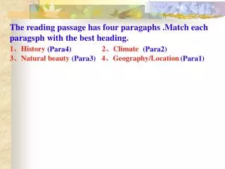 The reading passage has four paragaphs .Match each paragsph with the best heading.