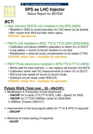 SPS as LHC Injector Status Report for BDI/EM