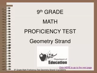 9 th GRADE MATH PROFICIENCY TEST Geometry Strand