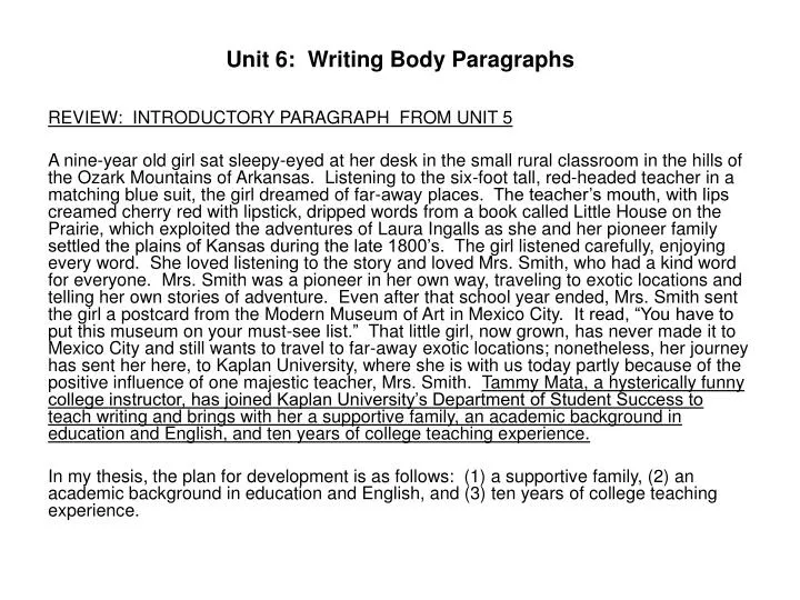 unit 6 writing body paragraphs