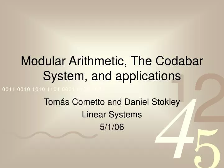 modular arithmetic the codabar system and applications