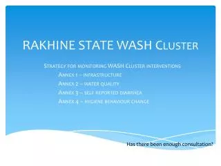 RAKHINE STATE WASH Cluster