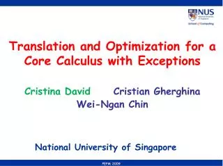 Translation and Optimization for a Core Calculus with Exceptions