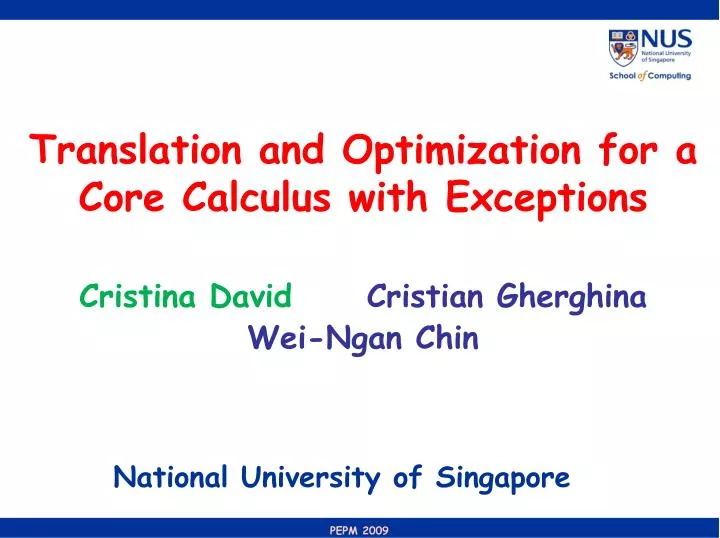 translation and optimization for a core calculus with exceptions