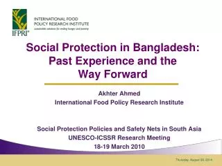 Social Protection in Bangladesh: Past Experience and the Way Forward
