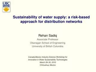 Sustainability of water supply: a risk-based approach for distribution networks