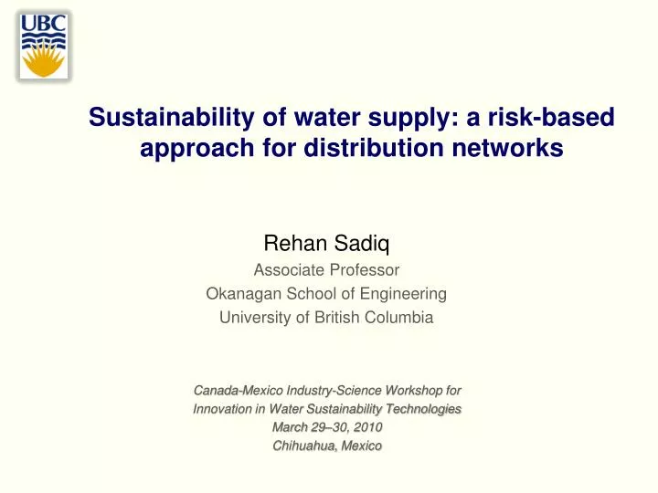 sustainability of water supply a risk based approach for distribution networks