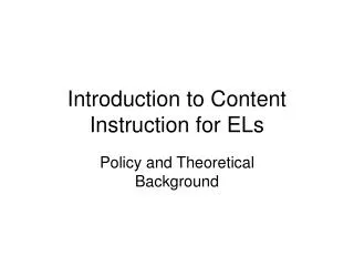 Introduction to Content Instruction for ELs