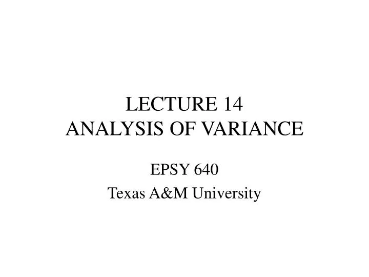 lecture 14 analysis of variance