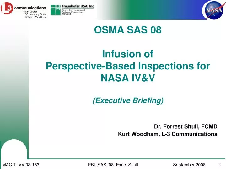 osma sas 08 infusion of perspective based inspections for nasa iv v executive briefing