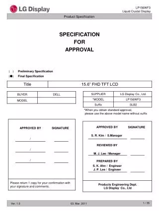 SPECIFICATION FOR APPROVAL