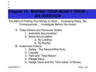 Chapter 13. MAKING YOUR MONEY GROW - AN OVERVIEW