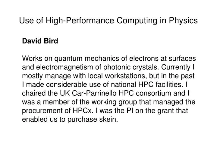 use of high performance computing in physics