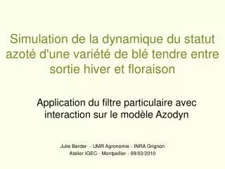 simulation de la dynamique du statut azot d une vari t de bl tendre entre sortie hiver et floraison