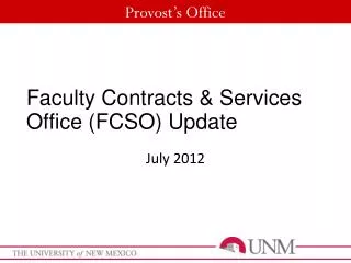 Faculty Contracts &amp; Services Office (FCSO) Update
