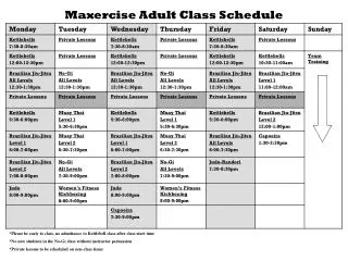 Maxercise Adult Class Schedule