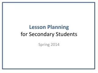 Lesson Planning for Secondary Students