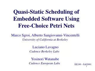Quasi-Static Scheduling of Embedded Software Using Free-Choice Petri Nets