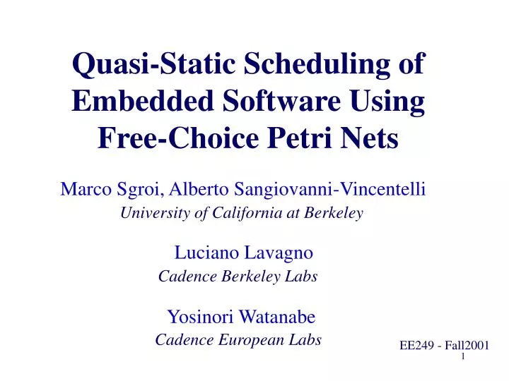 quasi static scheduling of embedded software using free choice petri nets