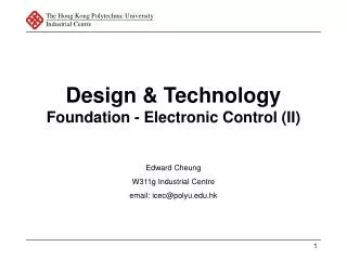 Design &amp; Technology Foundation - Electronic Control (II)