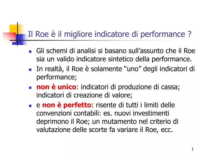 il roe il migliore indicatore di performance