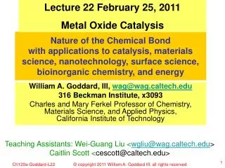 Lecture 22 February 25, 2011 Metal Oxide Catalysis