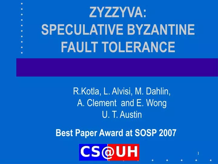 zyzzyva speculative byzantine fault tolerance