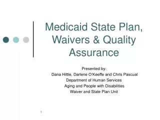 Medicaid State Plan, Waivers &amp; Quality Assurance